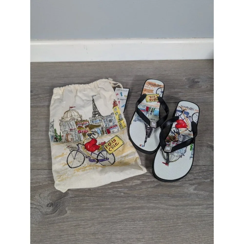 Brighton Women's Paris Chic Sandals Wedge Flip Flops Platform With Shoe Bag Sz 9